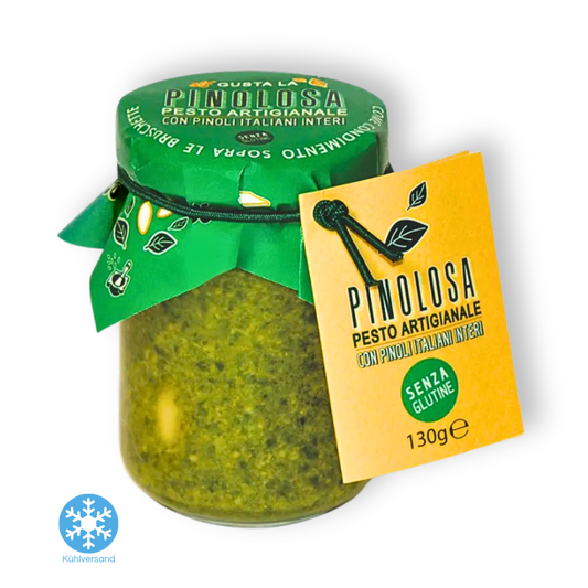 Pesto Pinolosa Toskana – Frische Pesto mit ganzen  Pinienkernen & Basilico Genovese DOP.