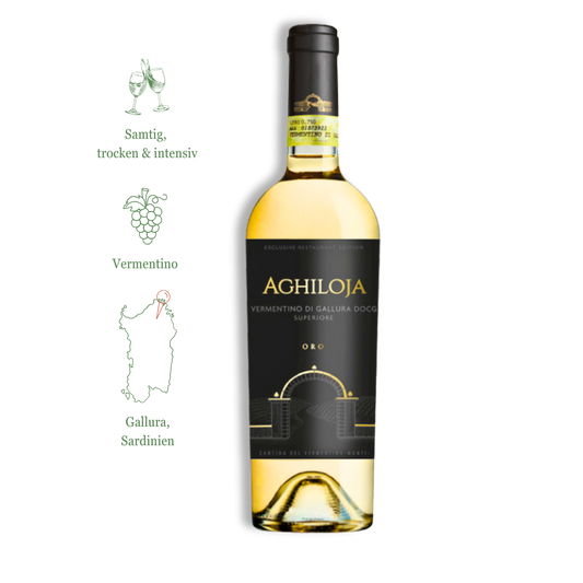 Aghiloja - Vermentino di Gallura Superiore DOCG von CANTINA DEL VERMENTINO MONTI aus Sardinien.