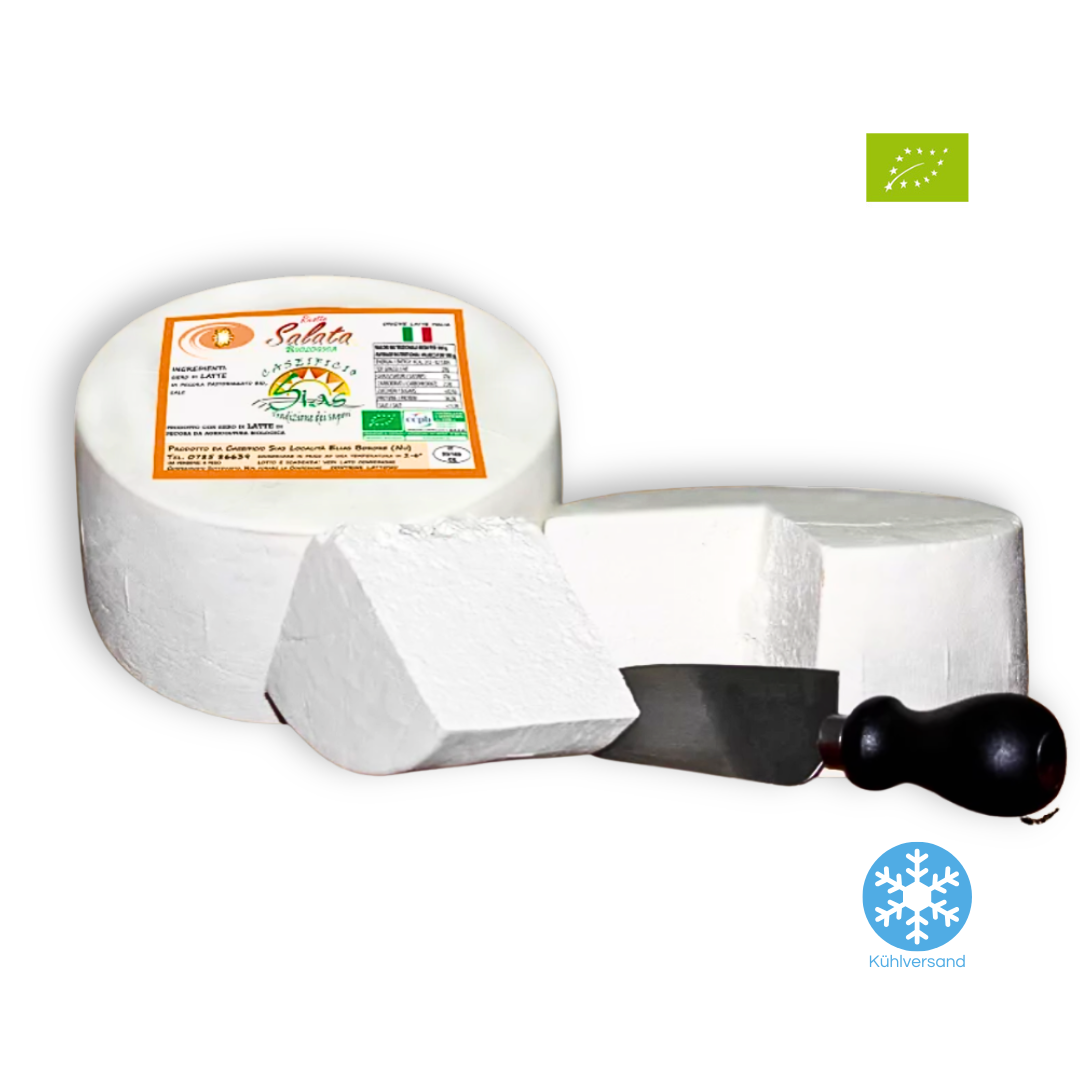 Traditionell gereifte Bio Ricotta aus 100 % sardischer Schafsmilch – fein gesalzen, schnittfest und voller mediterranem Aroma. Von Sias