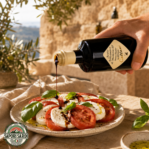 BIO Aceto Balsamico di Modena Invecchiato IGP auf Tomate Mozzarella