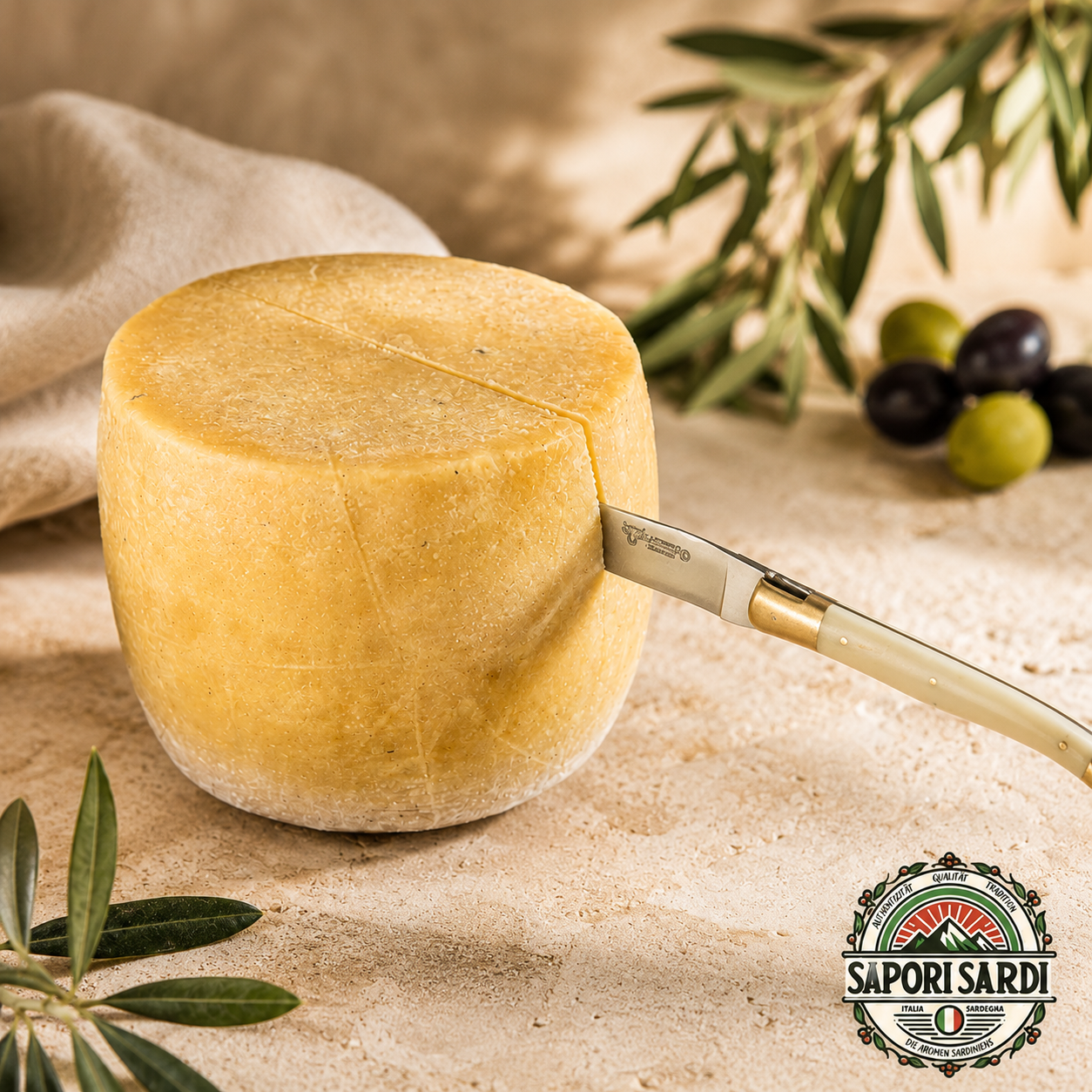 BIO Pecorino Norax - Traditioneller Schafskäse aus Sardinien mit Hirtenmesser