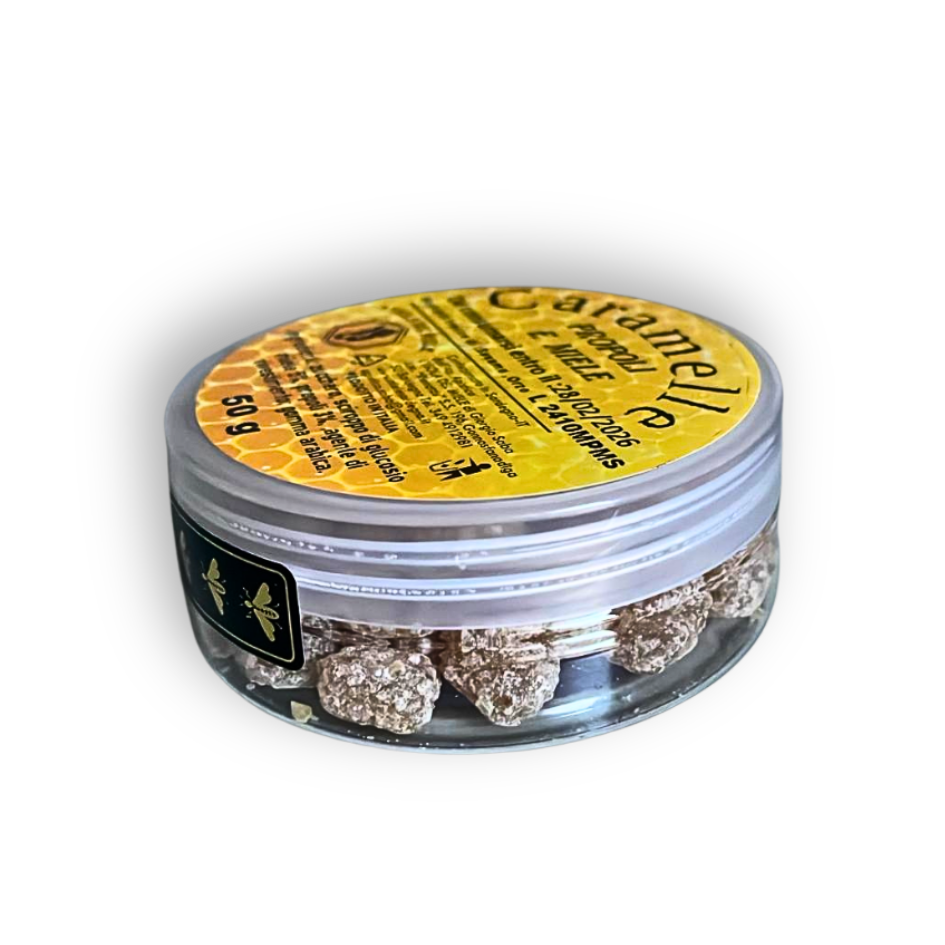 Caramelle Propoli e Miele. Handgemachte Honigbonbons mit Honig und Propolis aus Sardinien.