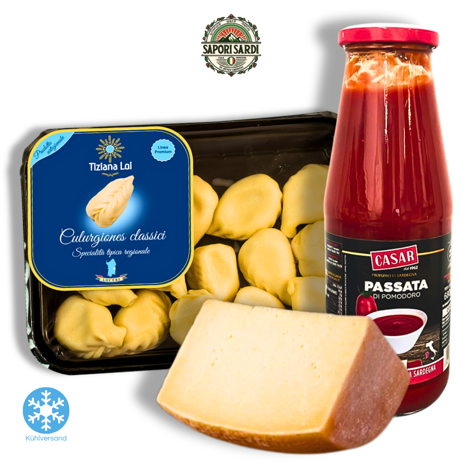 Culurgiones Rezept Paket aus Sardinien mit Passata und Pecorino