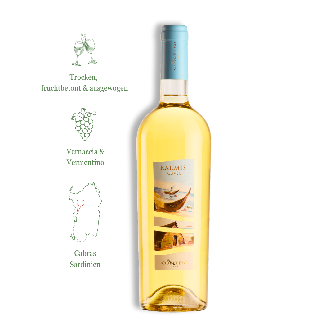 Karmis Bianco Isola dei Nuraghi IGT von Contini. Wein aus Sardinien.