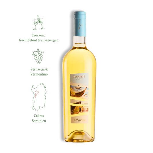 Karmis Bianco Isola dei Nuraghi IGT von Contini. Wein aus Sardinien.