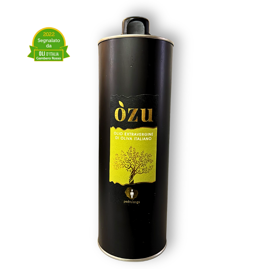 Òzu – familieneigenes Olivenöl Extra Vergine 1L in der praktischen lichtundurchlässigen 1 Liter Aluminiumdose.