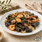 Pasta mit Tintenfischtinte und Meeresfrüchte