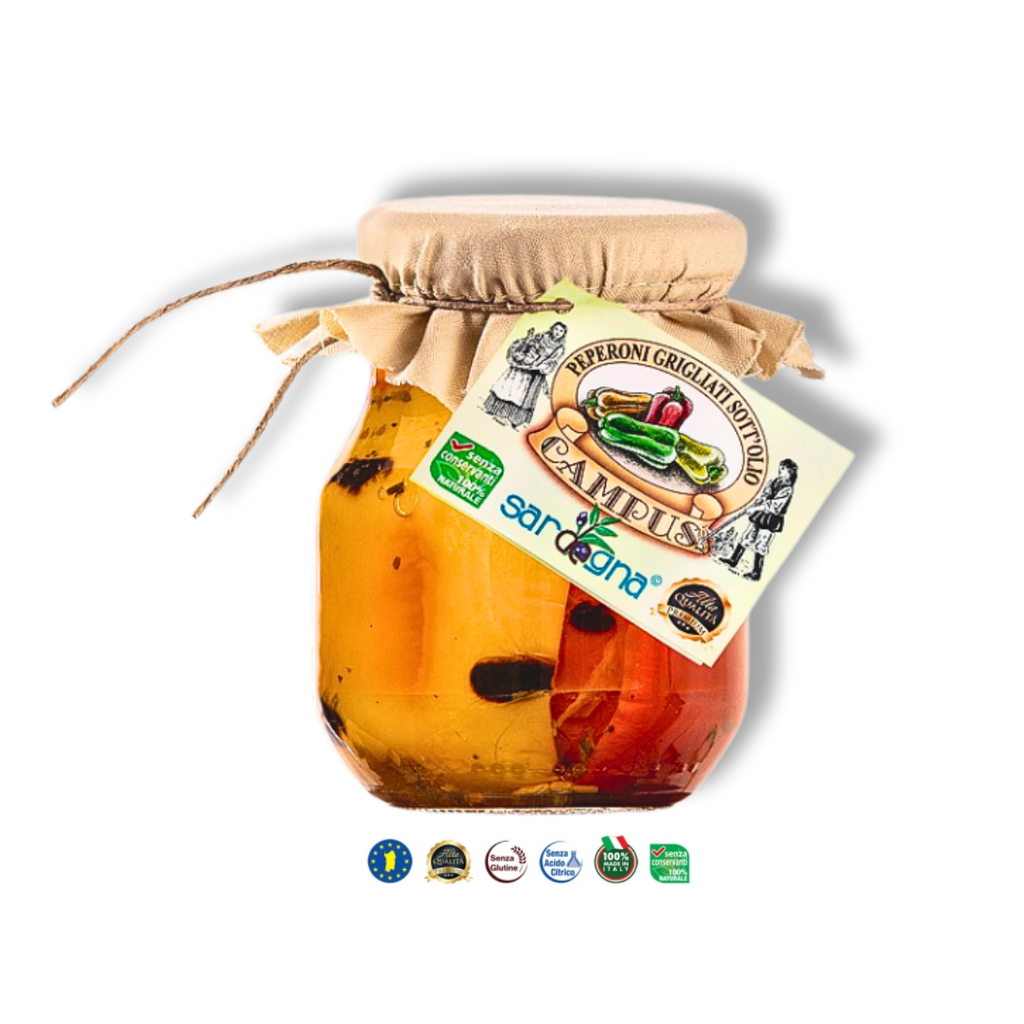 Peperoni grigliati sott’olio - Traditionelle sardische gegrillte Paprikaschoten in Öl - Sapori Sardi