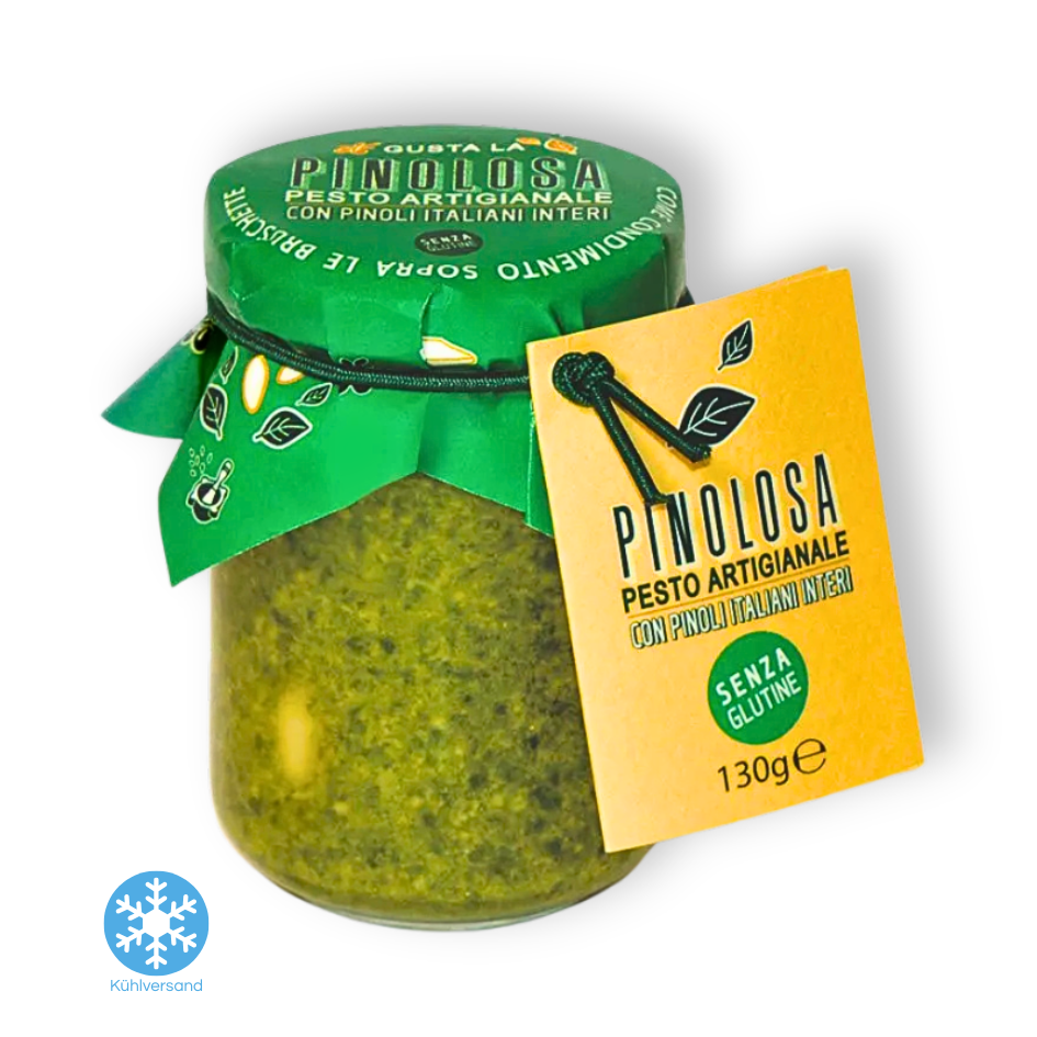 Pesto Pinolosa Toskana – Frische Pesto mit ganzen  Pinienkernen & Basilico Genovese DOP.