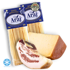Spaghetti Carbonara Rezept Paket für 8-12 Portionen. Original mit handgemachten Spaghetti und Guanciale sowie Pecorino aus Sardinien.