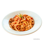 Ein Teller Malloreddus alla Campidanese. Verziehrt mit etwas Rosmarin.