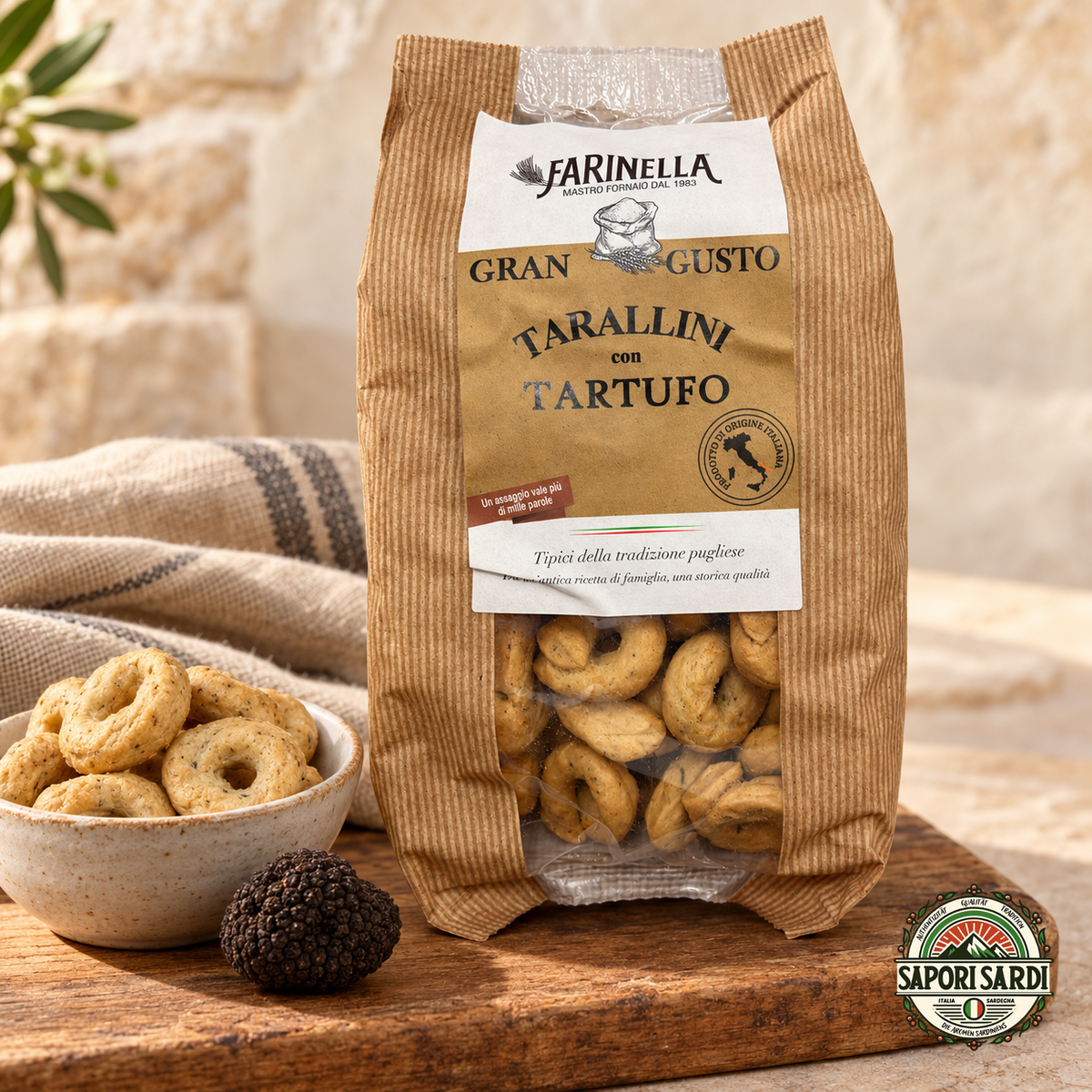 Farinella Tarallini con Tartufo mit Tarallini und schwarzem Trüffel